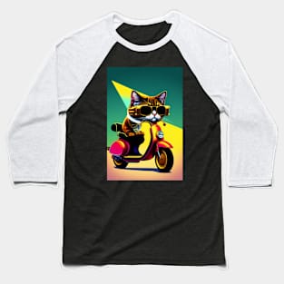 Cute Cats Riding Vespa with Sunglasses Baseball T-Shirt